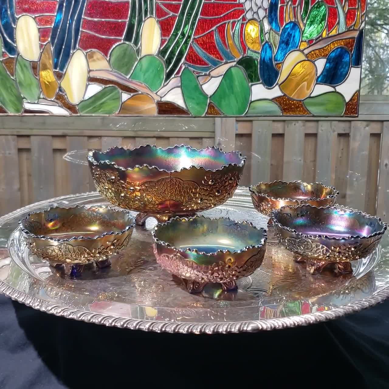 Fenton Orange Tree Berry Bowls - Iridescent Blue Base Glass - Etsy