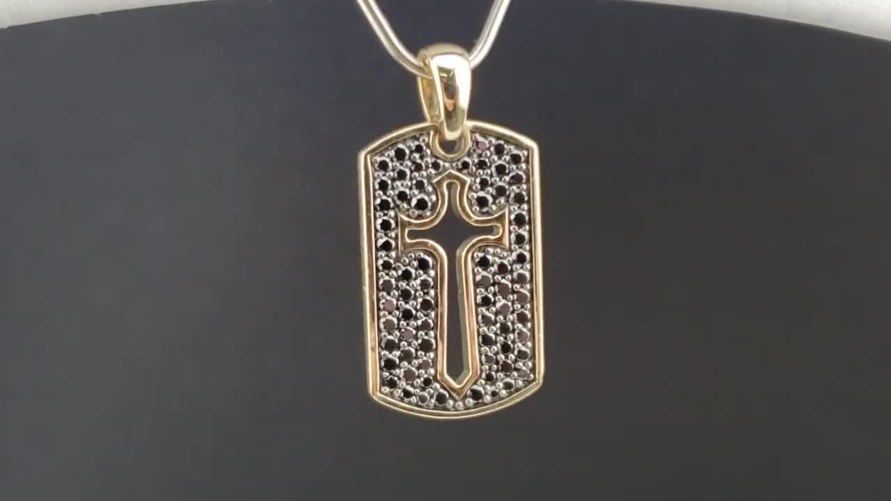 ブラックダイヤモンドペンダント、クロスカットアウトが施された14K