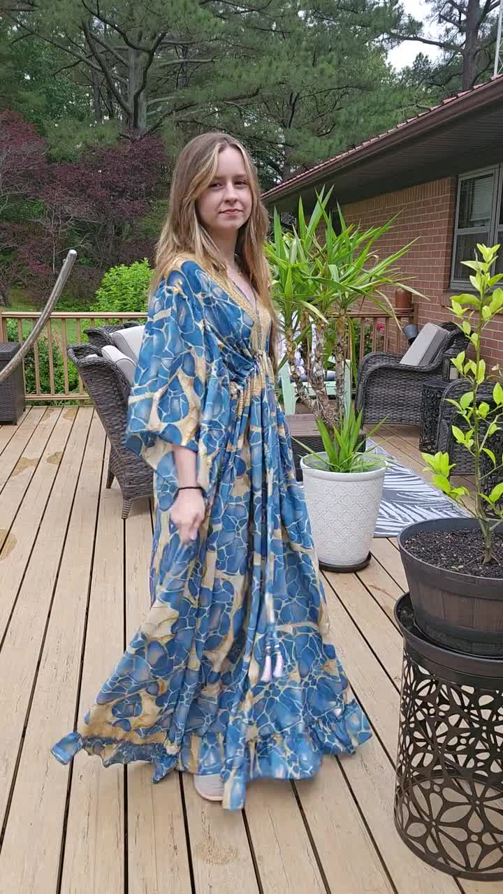 Moon Light Boho Empire Waist Maxi Dress with pockets One Size S to 2X
