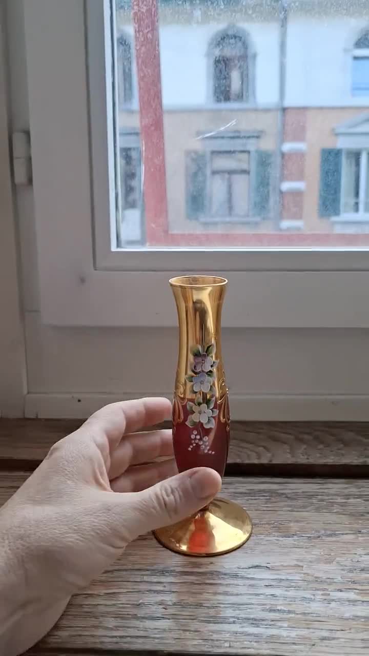 ヴィンテージ ボヘミア 花瓶 ガラス 手描き 金彩 チェコスロバキア