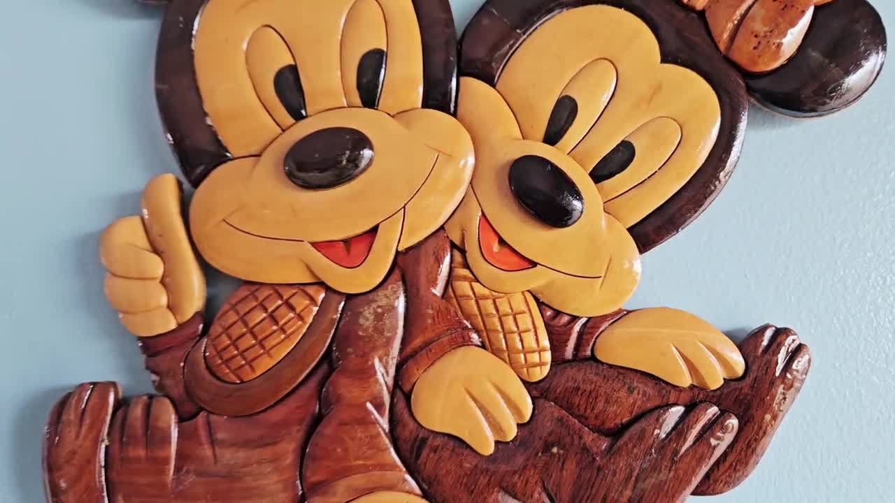 Vintage Disney Baby Mickey and Minnie Mouse Intarsia Decorative