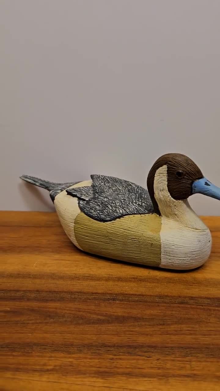 Pintail Drake Blue Bill Wood Duck Decoy - Vintage Artist Carved