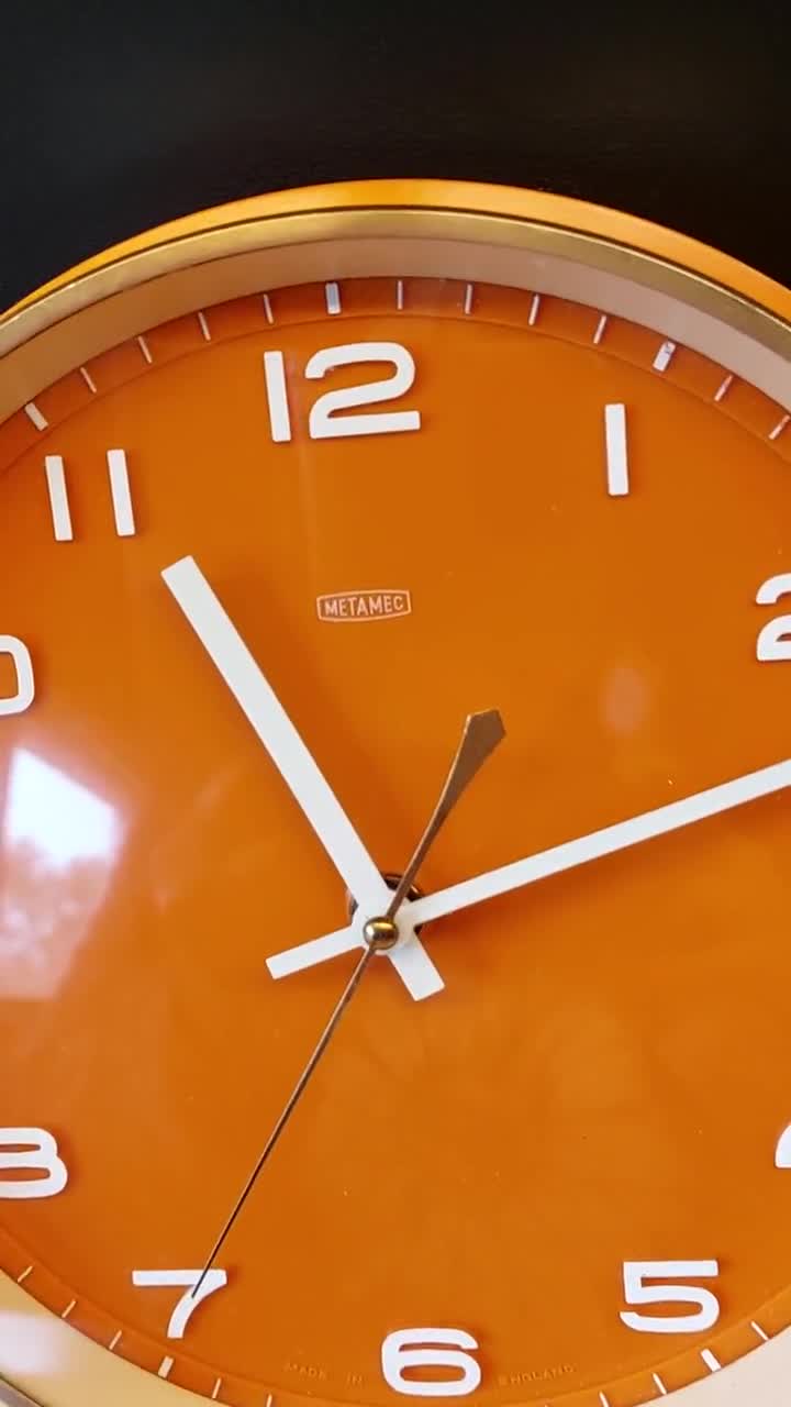 1960s/70s Mid-century Metamec Electric Orange Clock, Kitchen Clock