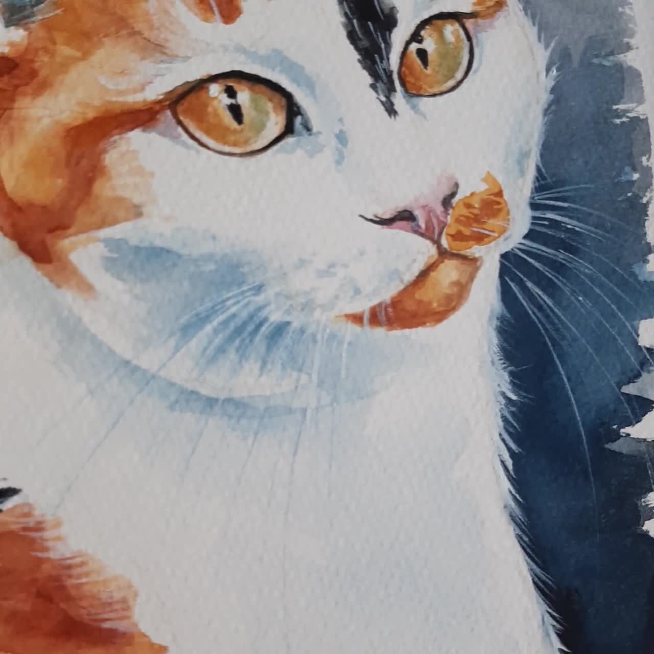 オリジナル三毛猫水彩画：手作りのペットアート作品 - Etsy 日本