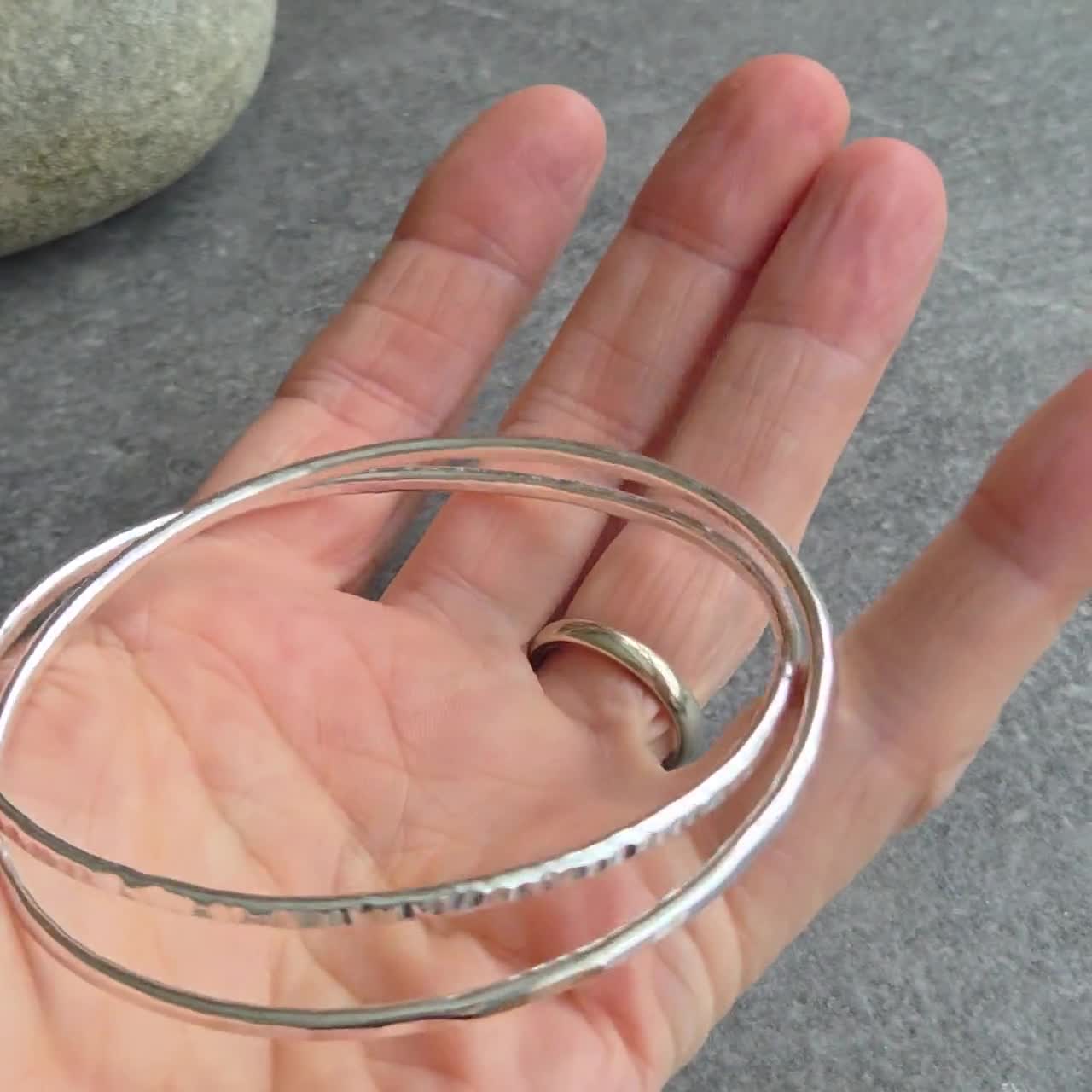 Interlocking Silver Bangle Set: Hammered Sterling Bracelet Duo - Etsy