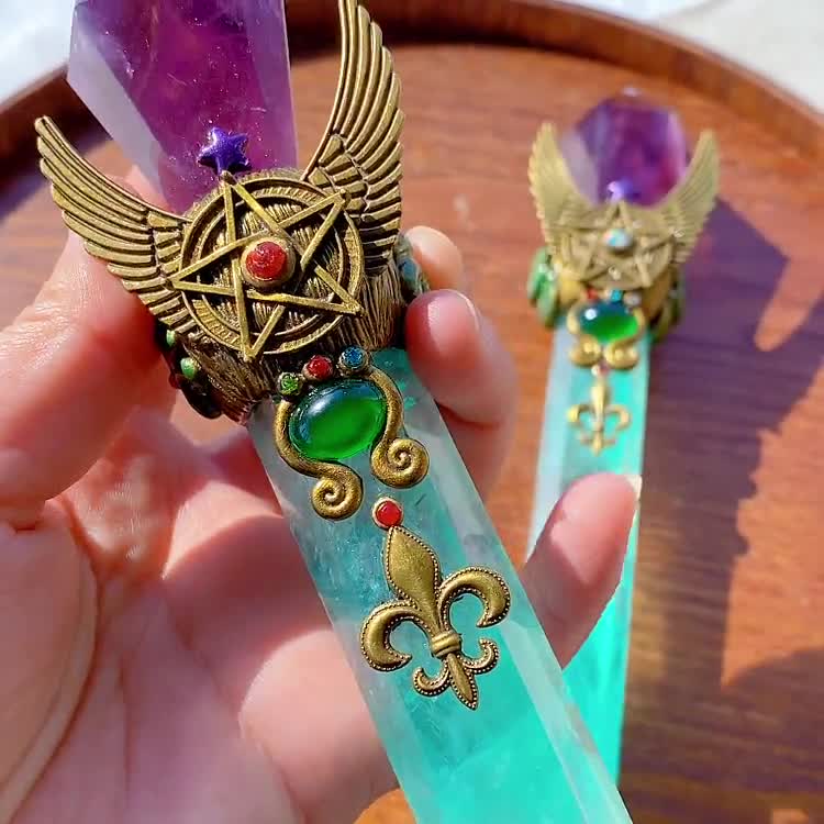 8.5“ Natural Amethyst+fluorite Magic Wand Cosplay Magic Wand for
