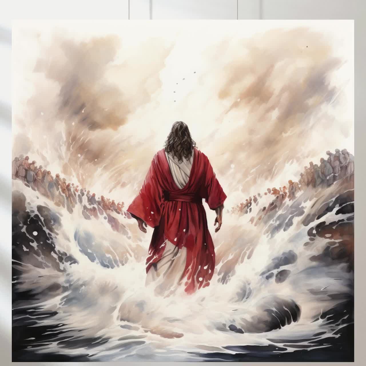 Moses Parting the Red Sea Print Set: Bible Story Art (digital