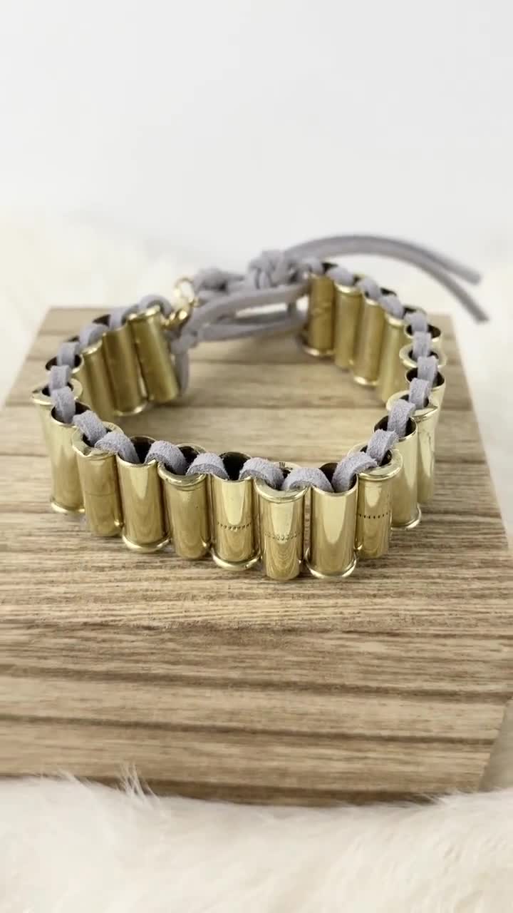 Bullet Bracelet .22 Caliber Brass With Sueded Leather Ammo Jewelry