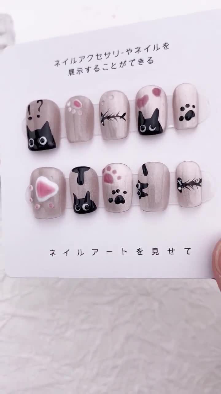 かわいい猫の肉球柄のつけ爪：手作りアニメつけ爪、ショートスクエア