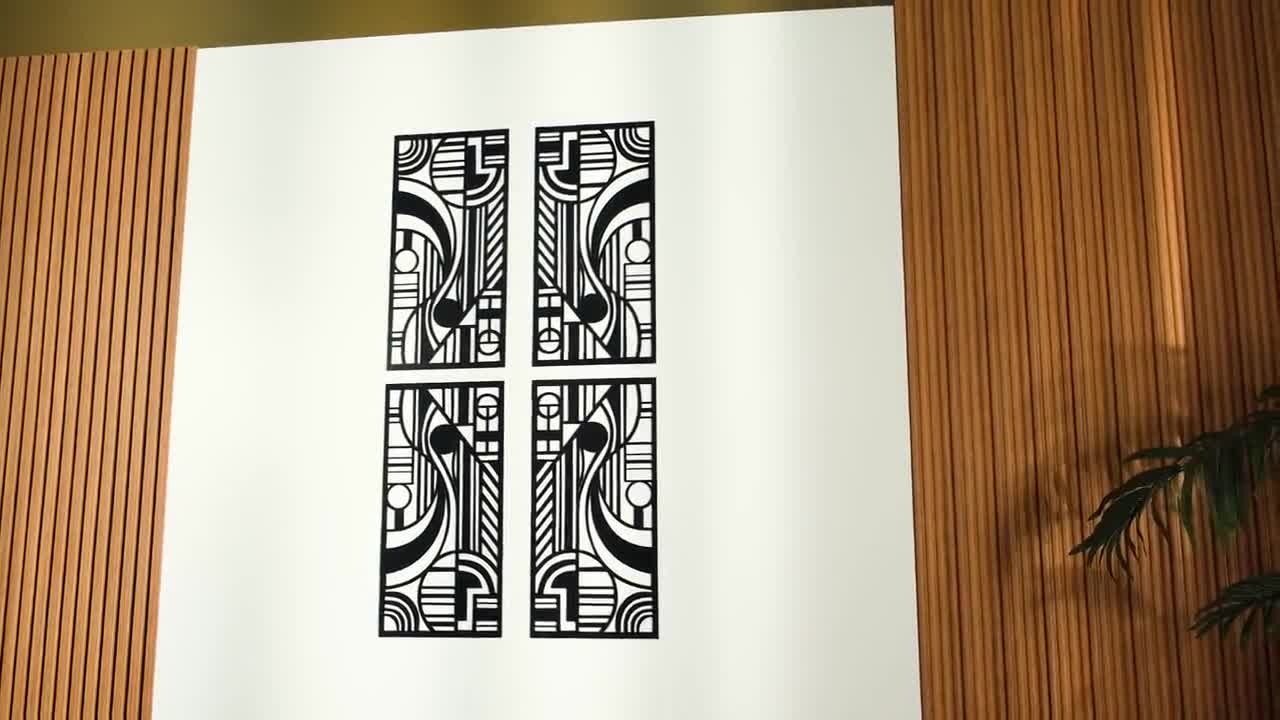 Frank Lloyd Wright Inspired Wood Wall Art: Geometric Panels Set of