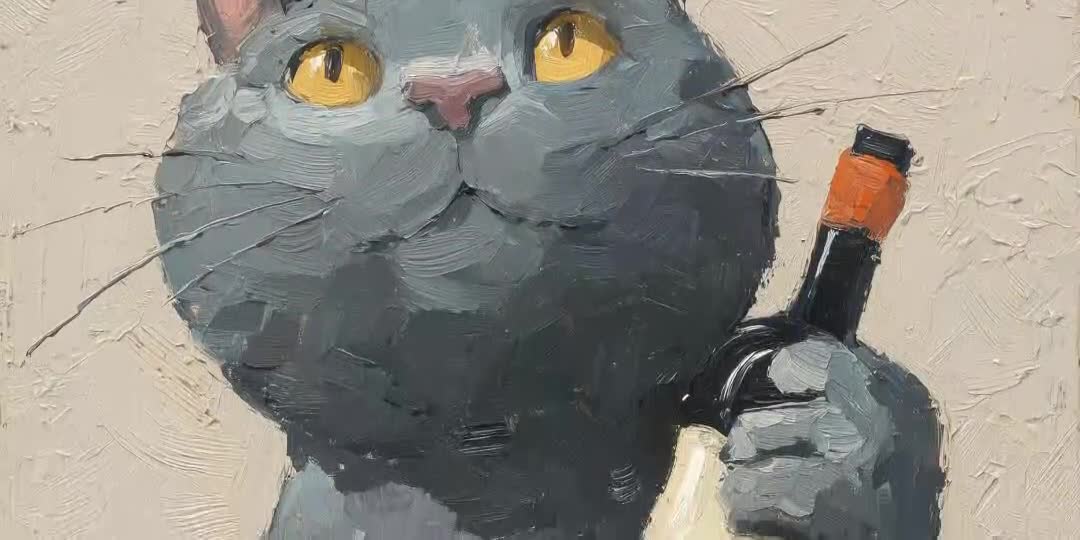 猫の壁アート：ワインボトルのイラストが描かれた面白い猫、気まぐれな
