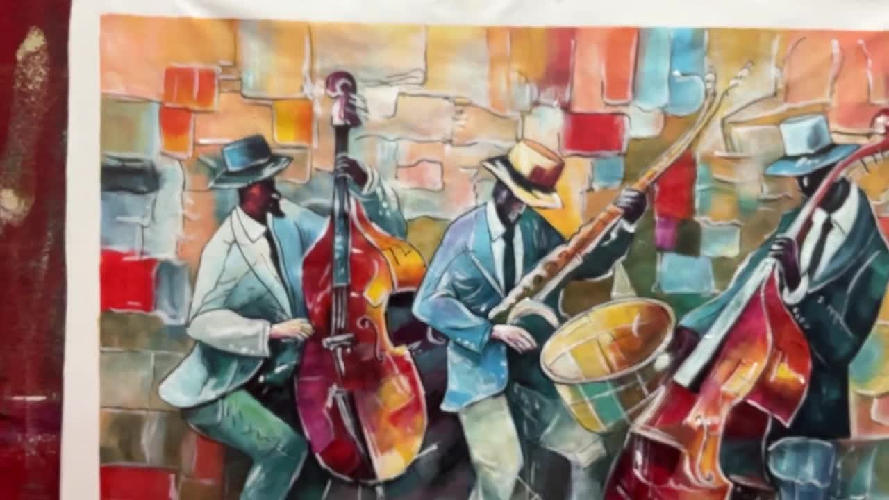 キャンバスウォールアートに描かれた大きな抽象ジャズバンドの油絵