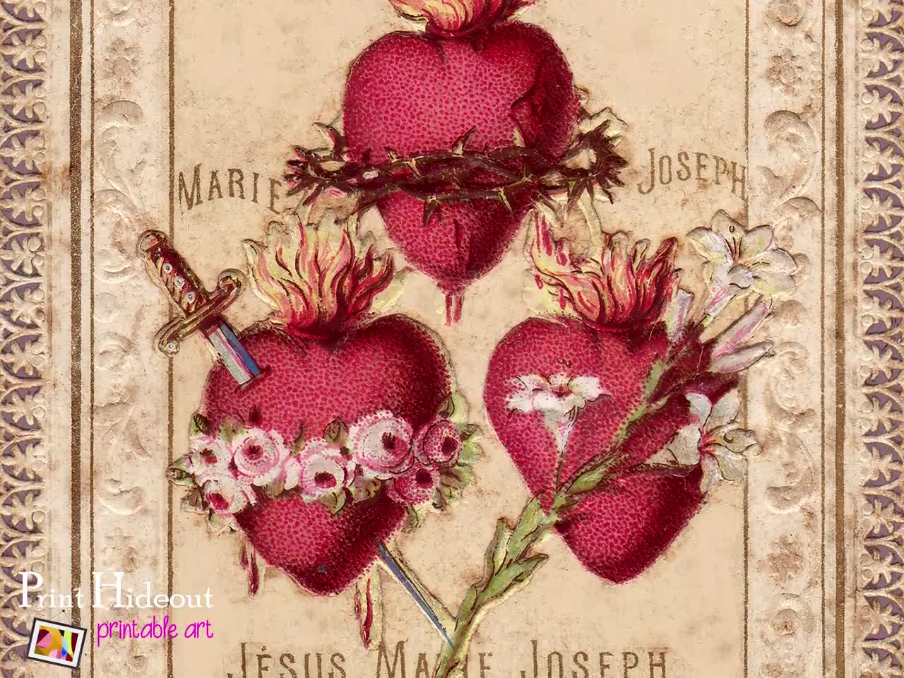 Three Hearts of the Holy Family Downloadable Print – Sacred Heart