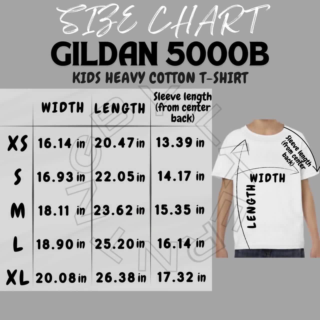Kid's T-shirt Size Chart , Gildan 5000B Size Chart , Size Chart