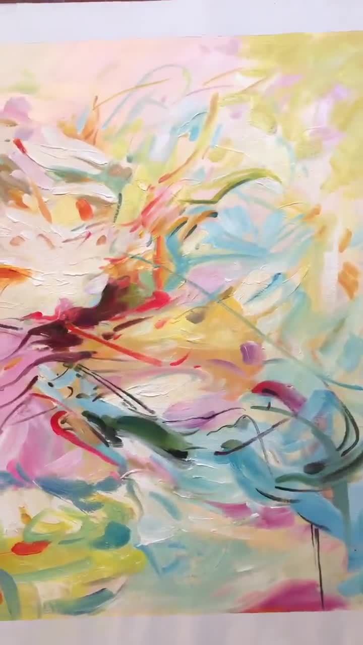 カラフルなアクリルキャンバスアート、抽象アートの大きな絵画、現代
