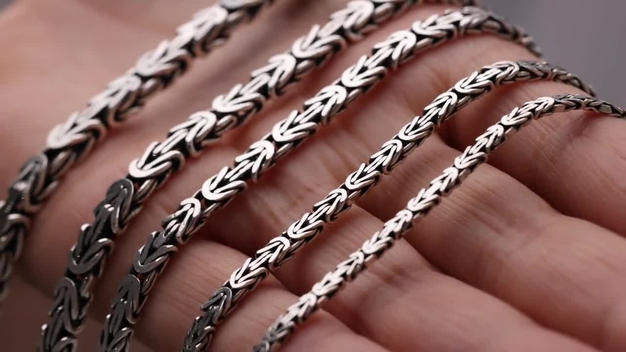 925 Sterling Silver Byzantine Flat Oxidized Chain Bracelet Men