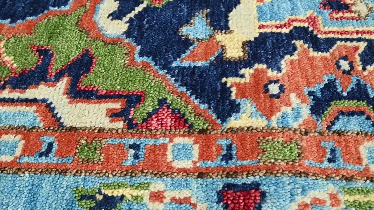 Hand-knotted Wool Oriental Rug, Teal Blue Orange, Traditional
