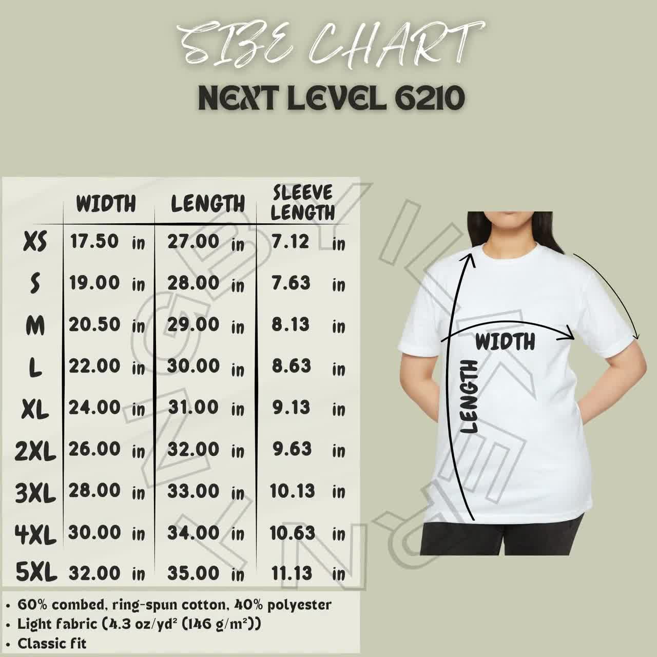 Unisex CVC Jersey T-shirt Size Chart | Size Chart for Unisex CVC