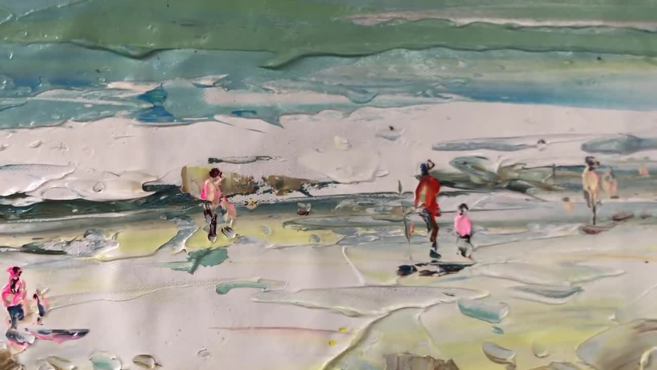 オリジナルのビーチ風景画 モダンな海景アクリル画 ビーチ抽象画 オリジナルのビーチ風景画 モダンな海景アクリル画 ビーチ抽象画