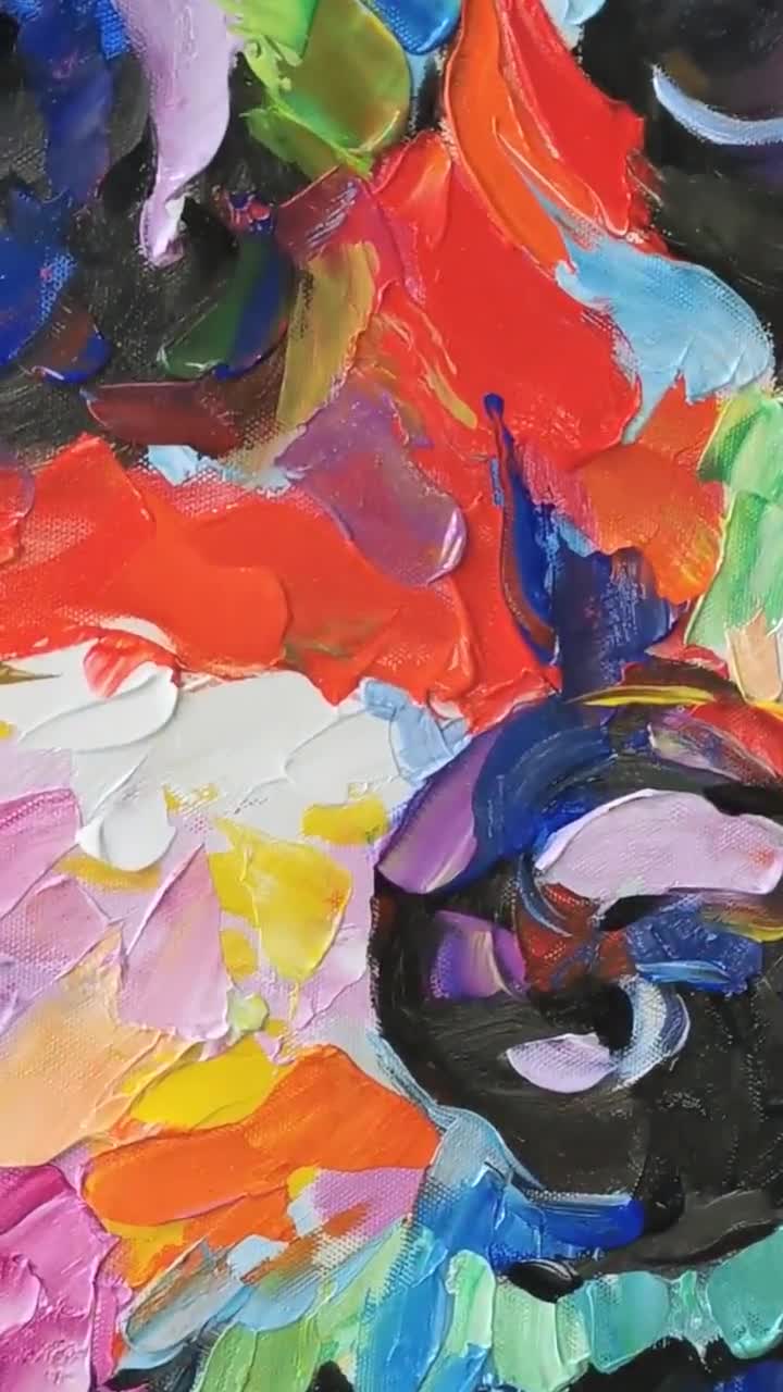 手作り絵画 キャンバスに描かれたオリジナルの手作りアライグマの絵画、現代印象派