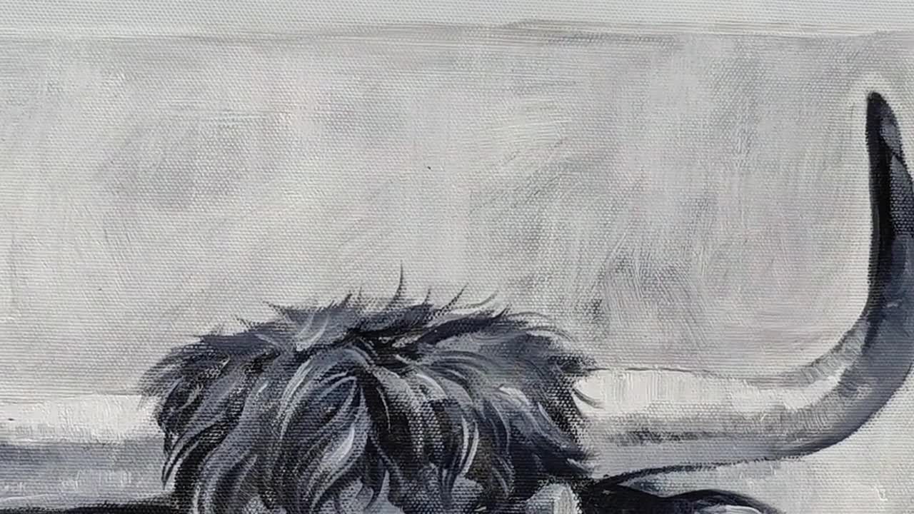 手描きの雄牛の油絵 – モダン印象派の白黒ウォールアート - Etsy 日本