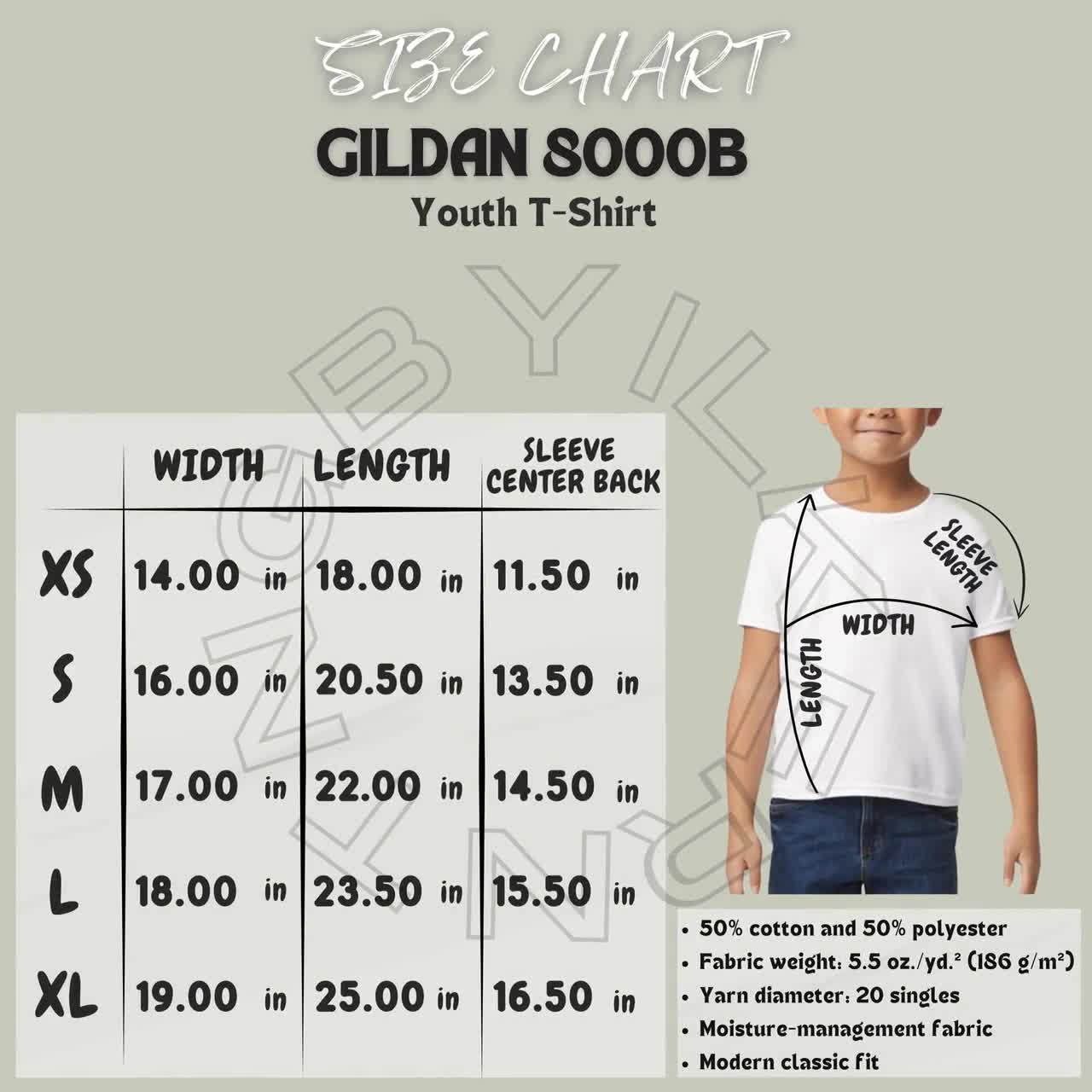 Gildan 8000B Size Chart | Size Chart for Youth Sports Tee | 8000B