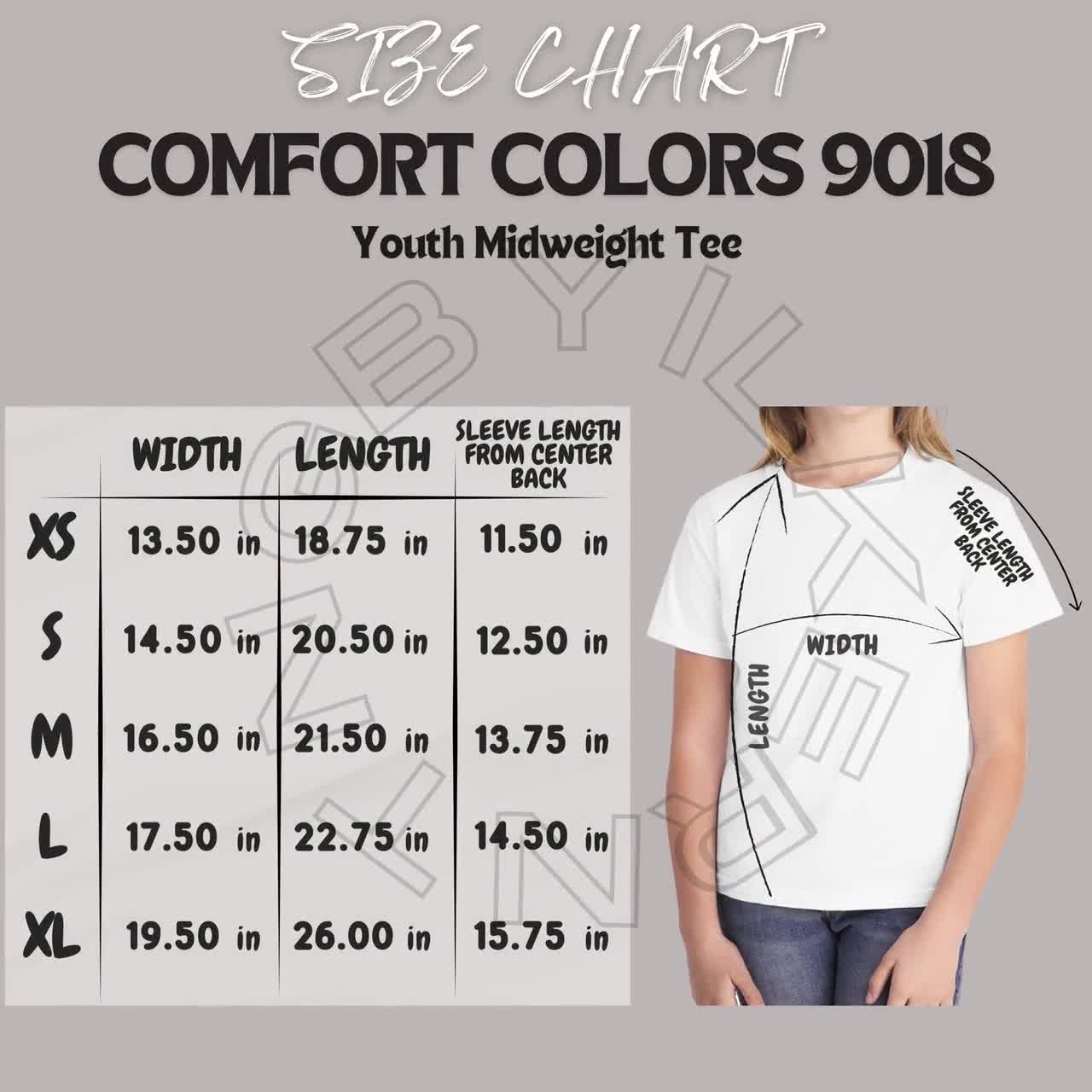 Comfort Colors 9018 サイズ表 | ユースミッドウェイトTシャツのサイズ