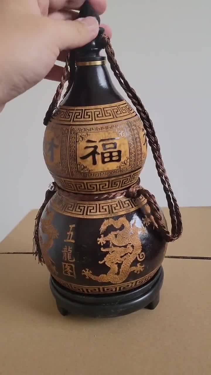 手作りの中国龍瓢箪瓶：風水アート彫刻 - Etsy 日本