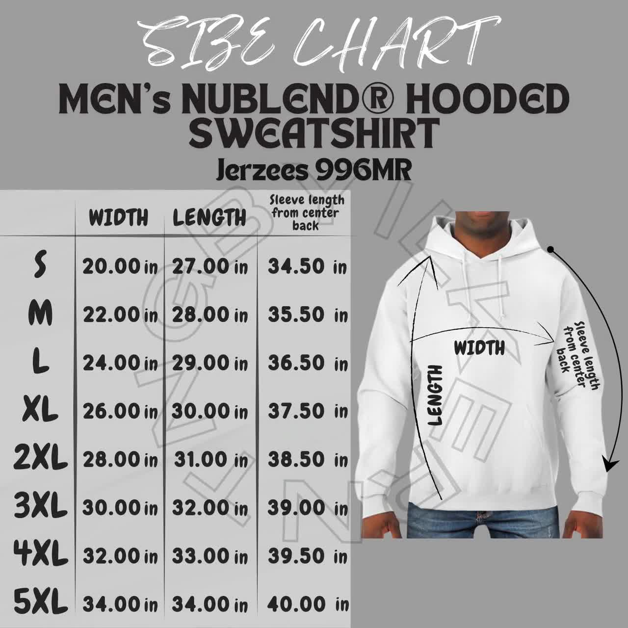 Sweatshirt Size Chart I JERZEES 996MR Size Chart I Men's NUBLEND