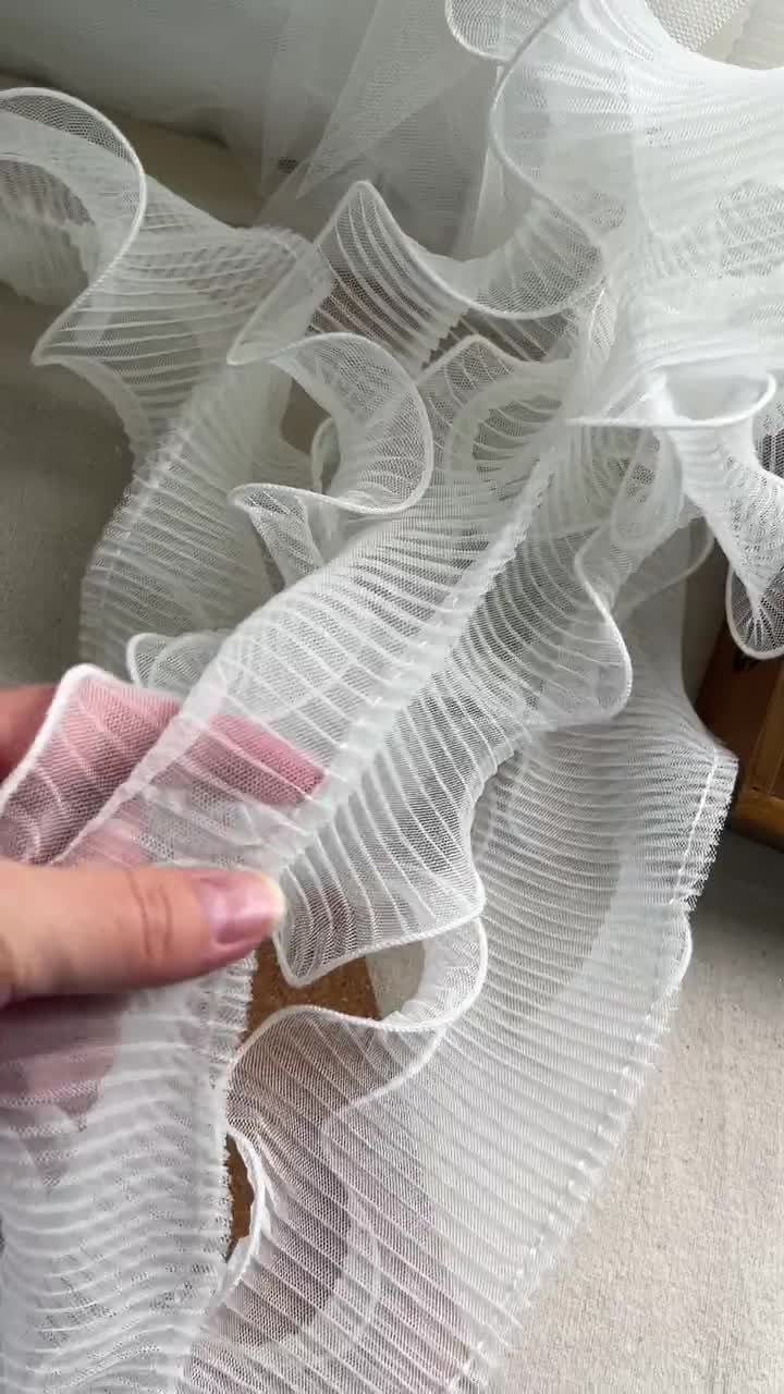 2 Layers Sheer Airy Ruffled Chiffon Lace Trim, Pleated Chiffon