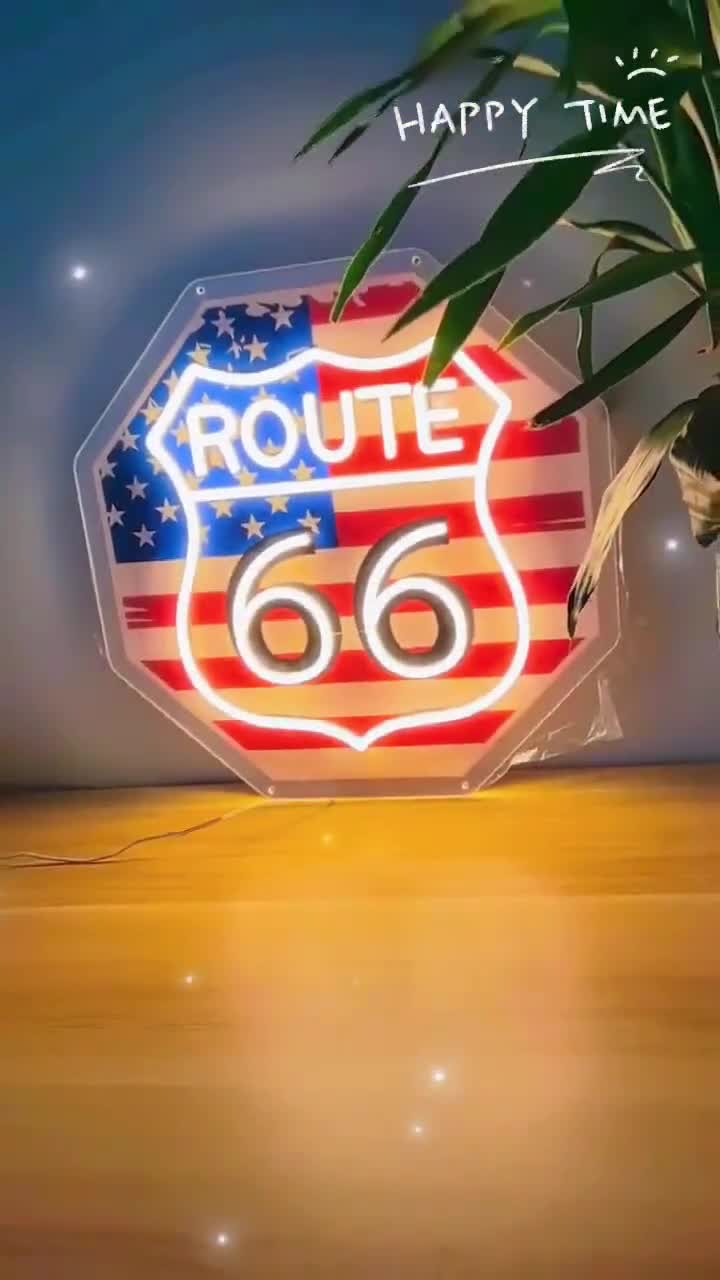 ルート66 カスタムネオサイン　未使用 ROUTE66 カスタムルート66ネオンサイン：UV LEDライト、ガレージ装飾 - Etsy 日本