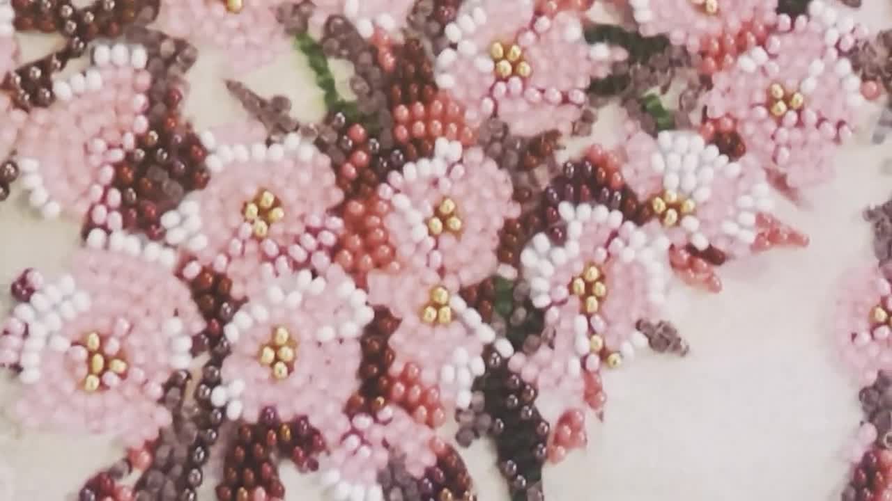 桜ビーズ刺繍アートキット、日本の花柄スクエアキャンバス - Etsy 日本