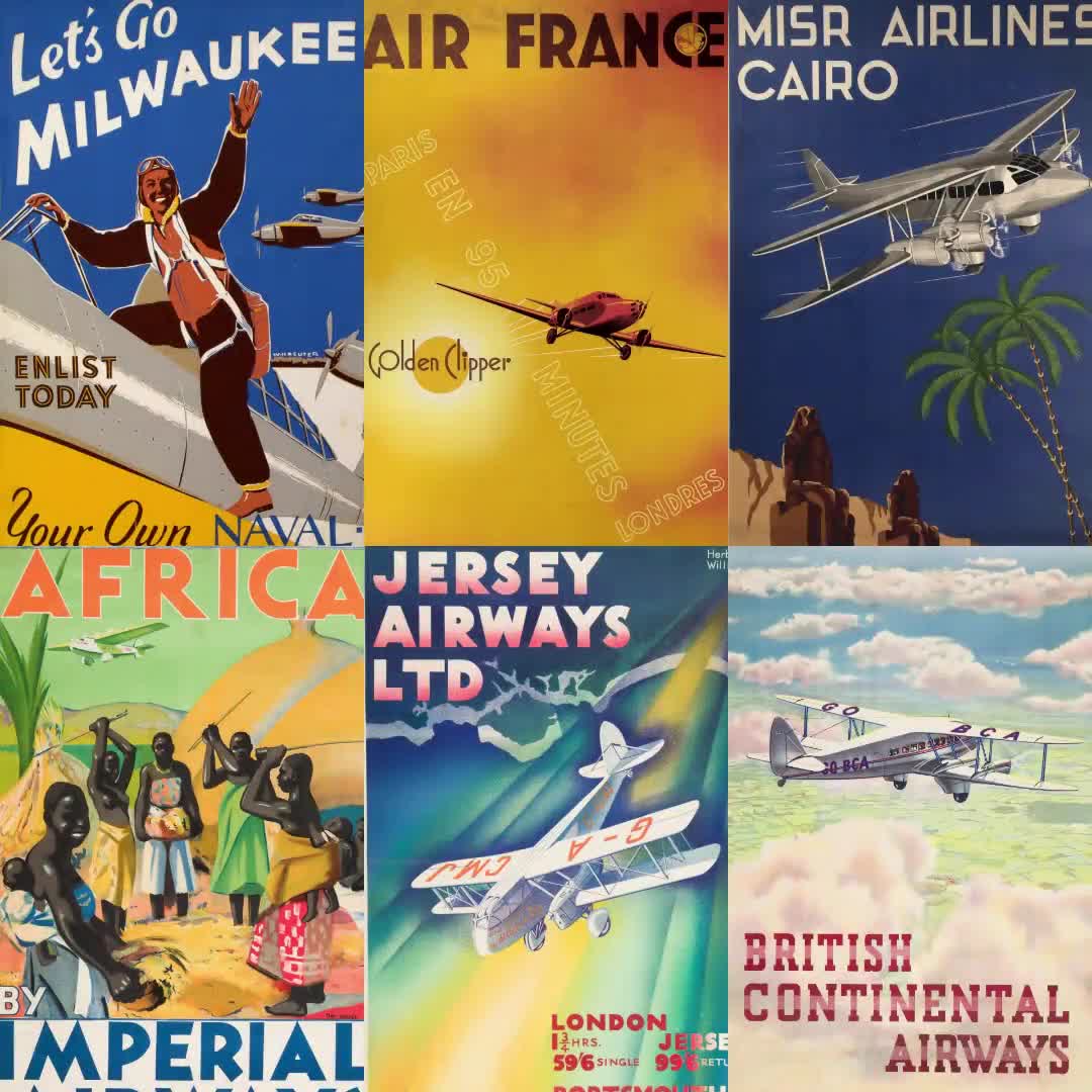ヴィンテージ航空旅行ポスター：ミッドセンチュリー航空アート