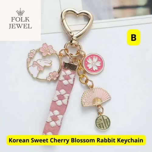 Elegant Pearl Bunny Keychain With Sakura and Fan Charms - Etsy