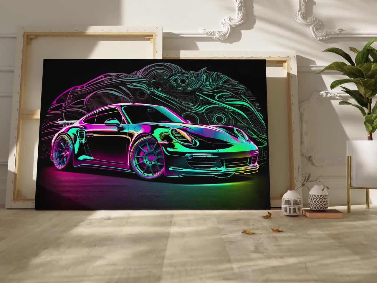Porsche 911 Turbo S Canvas: Abstract Neon Sports Car Wall Art - Etsy
