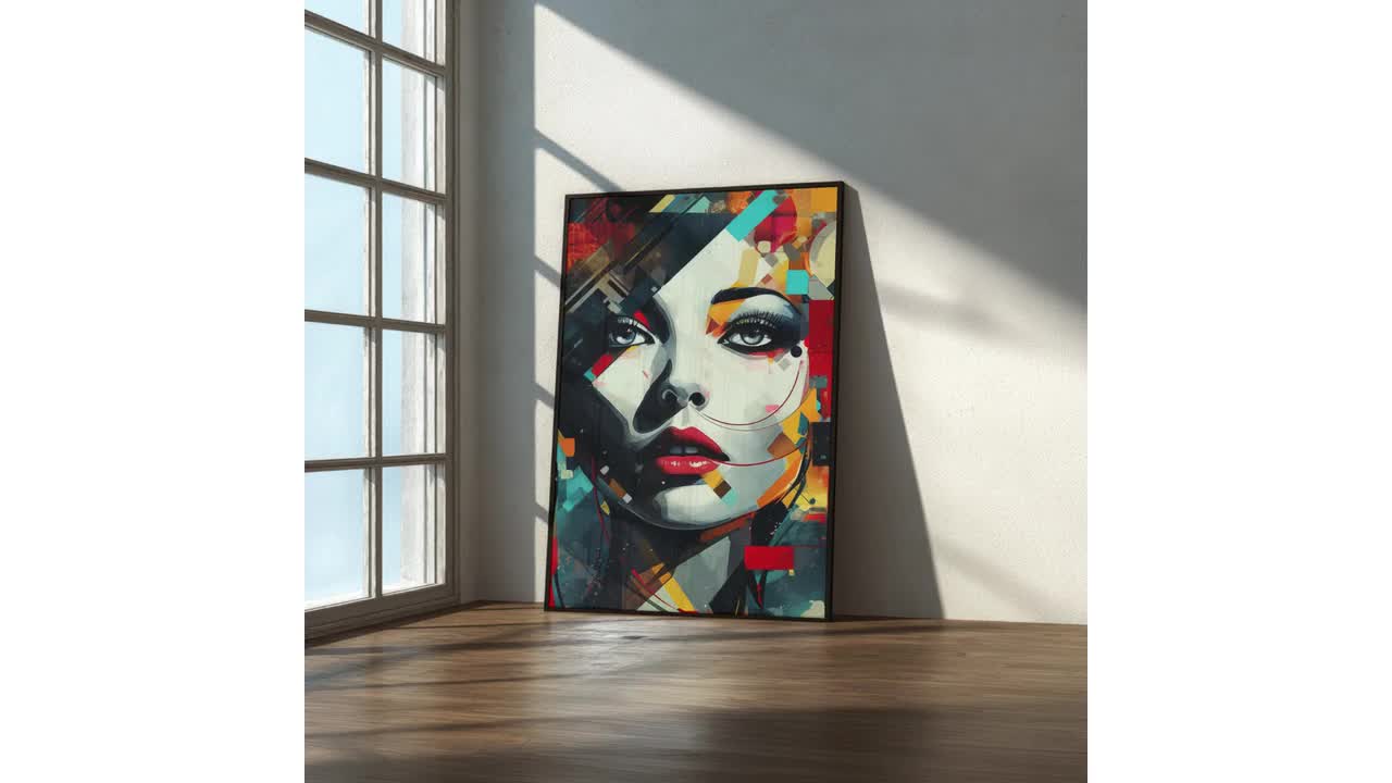 抽象的な女性の肖像画プリント｜モダンな幾何学ポップアート（デジタル