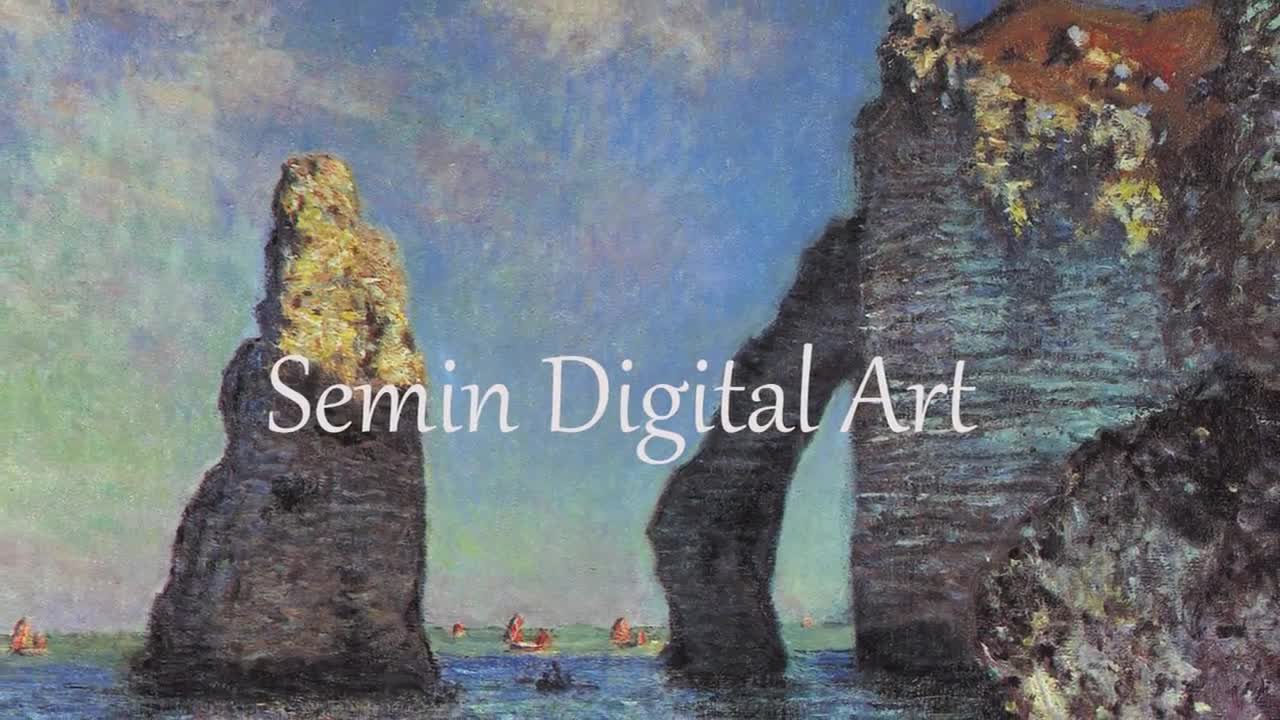 モネの「エトルタの断崖」絵画、ヴィンテージ海岸海景画（デジタル