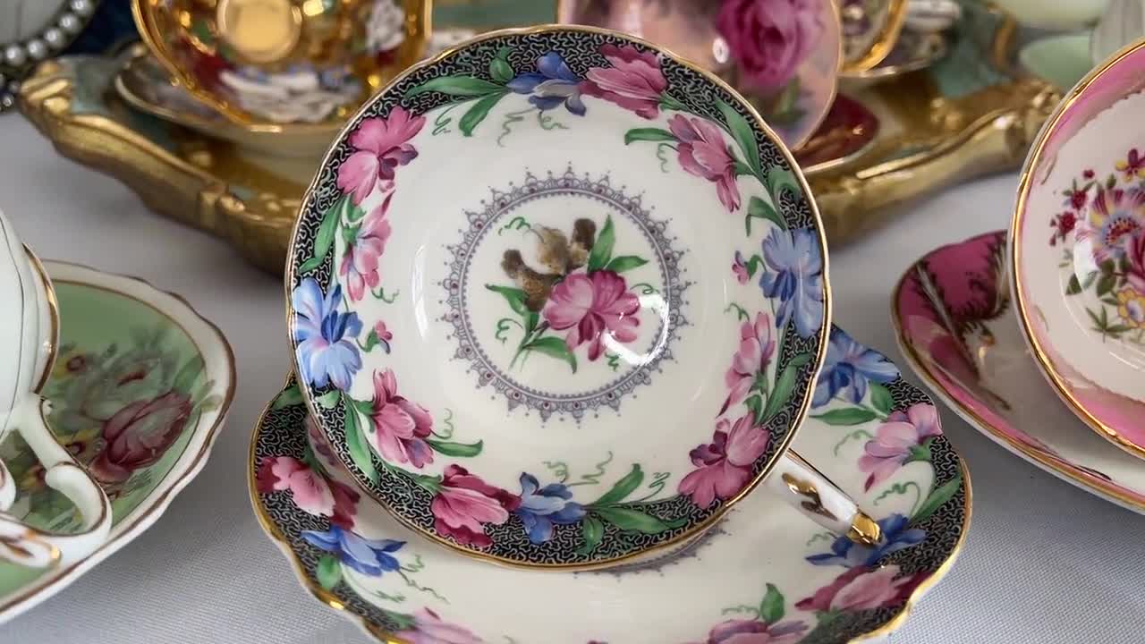 Vintage Royal Chelsea Phoenix Wide Mouth Teacup in Turquoise and
