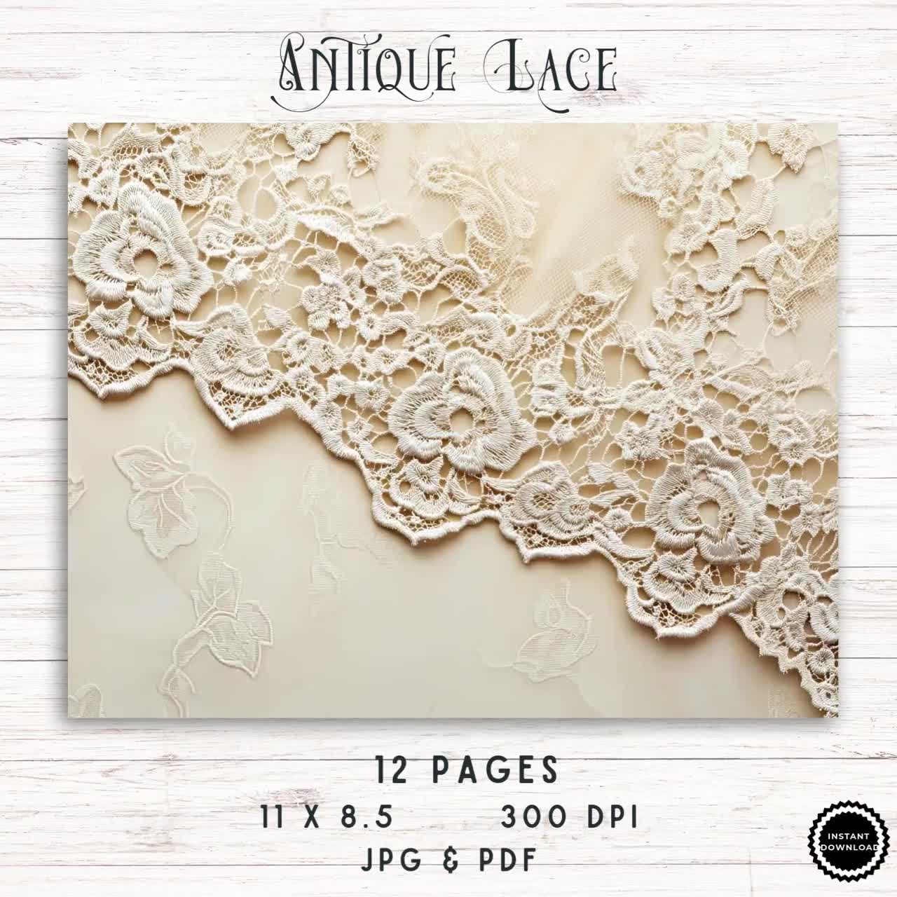 Ivory Lace Digital Paper Pack, Printable Scrapbook Kit, Vintage