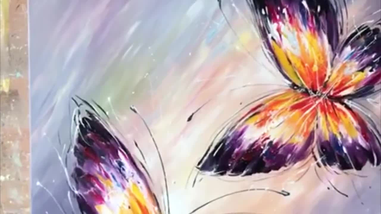 抽象的な蝶の油絵オリジナル：紫と黄色の蝶の壁掛けアート - Etsy 日本