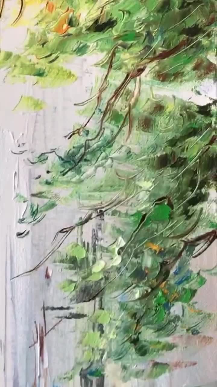 雨の街並みを描いた油絵オリジナル作品、雨の中を歩く人々を描いた壁画