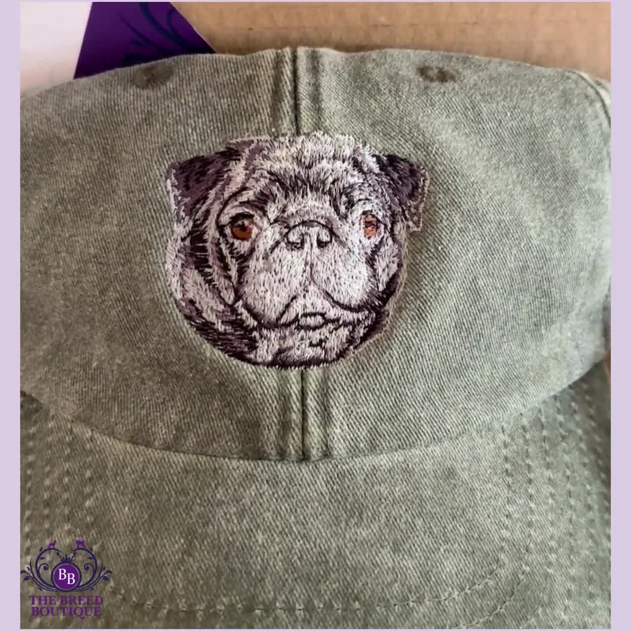 パグ ブラック 刺繍 ベースボールキャップ ユニセックス 犬好き帽子