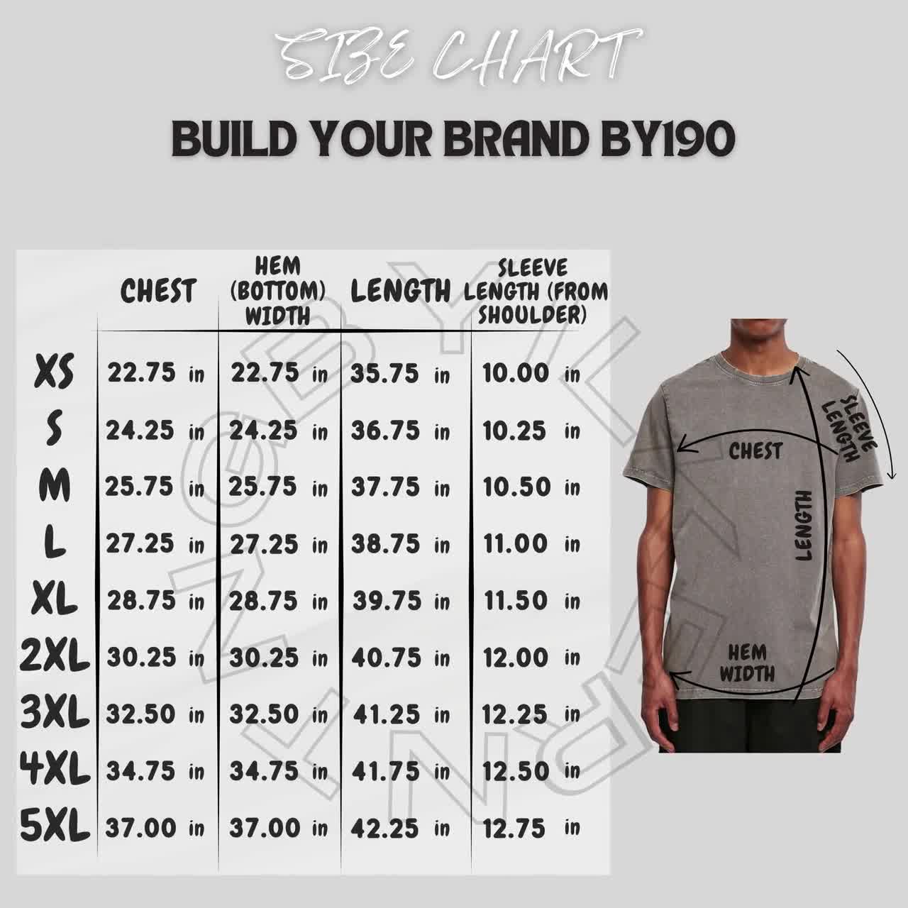 Tシャツのサイズ表 I Build Your Brand BY190のサイズ表 I メンズ
