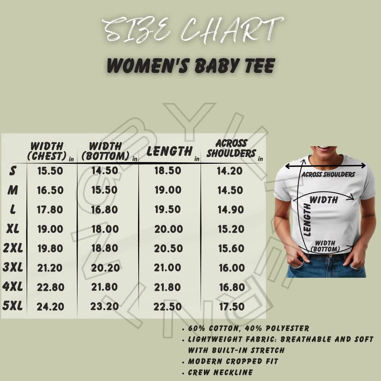 Tee Size Chart I Women's Baby Tee Size Chart I Women's Baby Tee