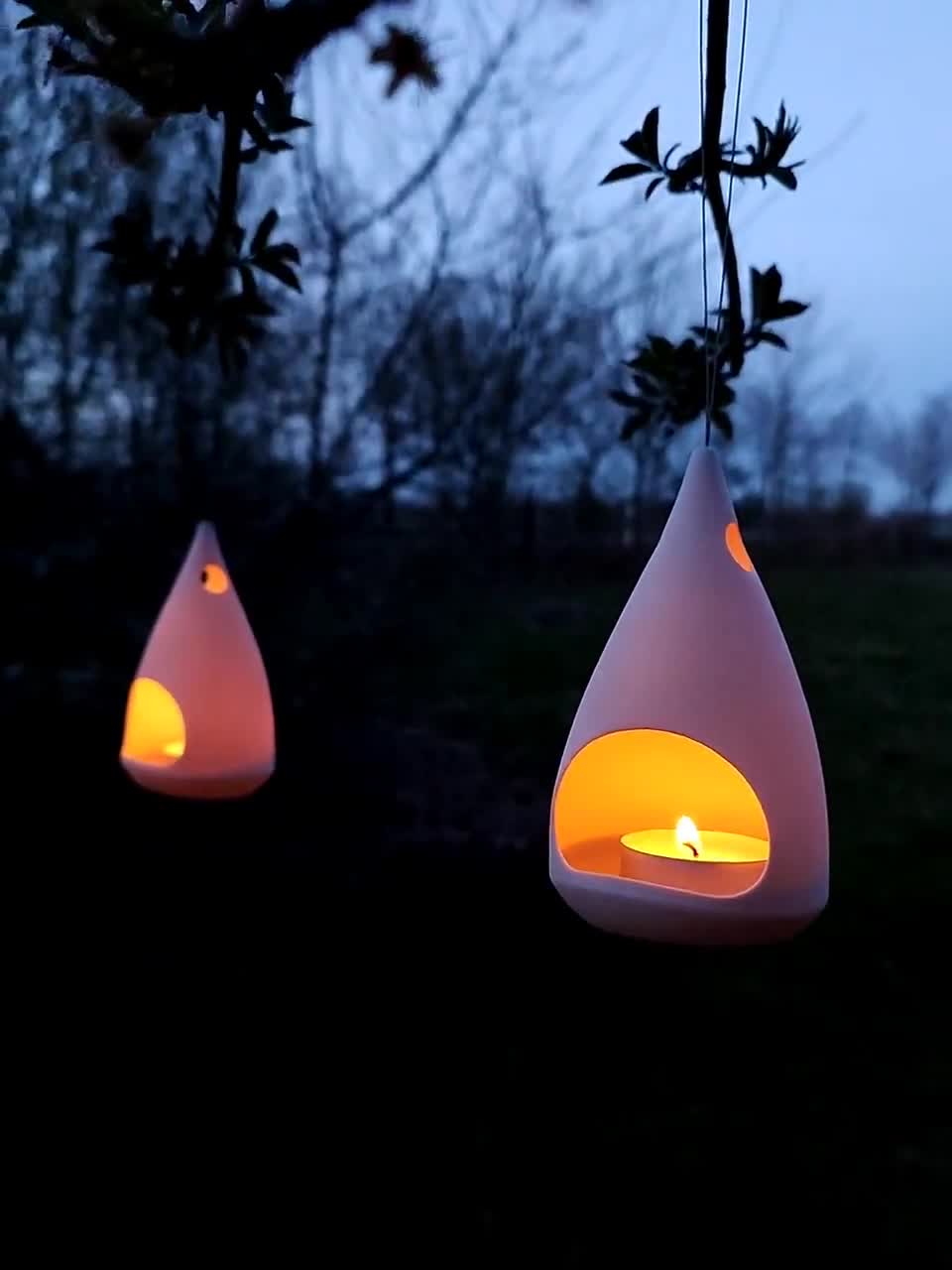 Baumlichter aus Porzellan, einzeln oder als 3er Set – handgemachtes Windlicht für Garten, Balkon, Fenster und Weihnachtsbaum