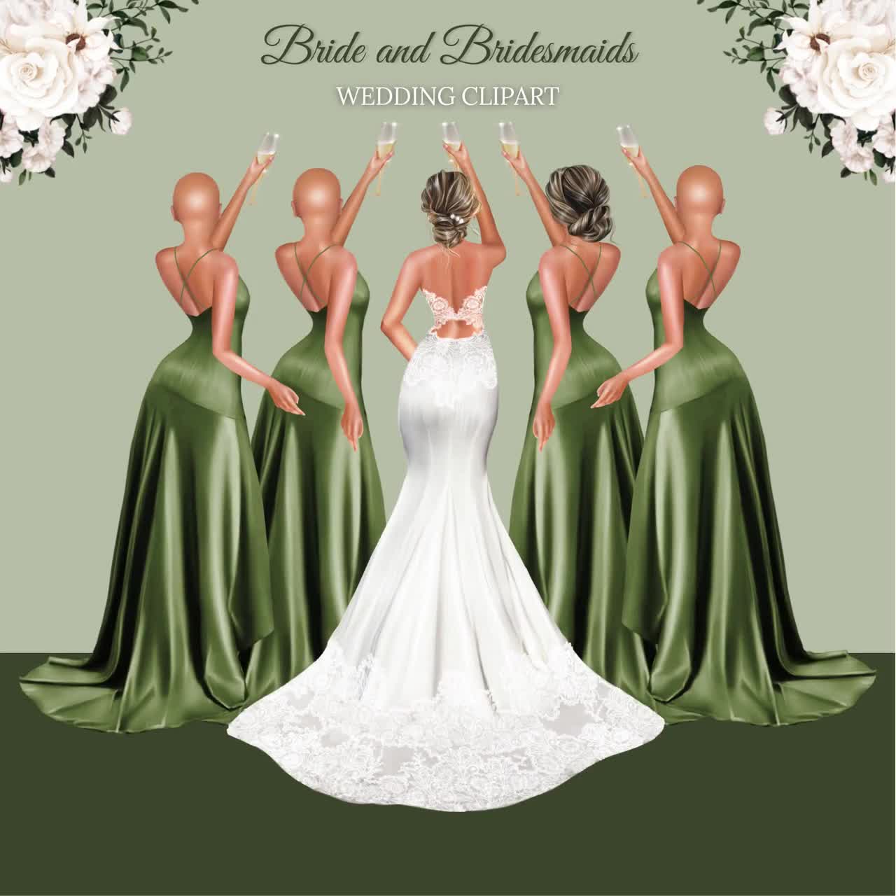 Bride & Bridesmaids Clipart: DIY Wedding Fashion Illustration (Digital Download)