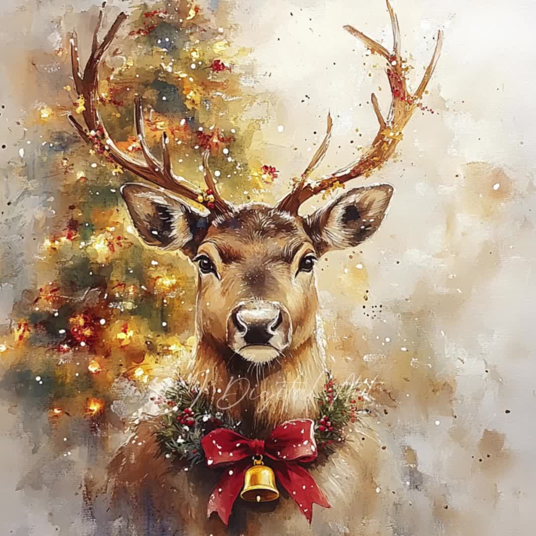 水彩画風クリスマス・トナカイのクリップアート、冬の森の動物