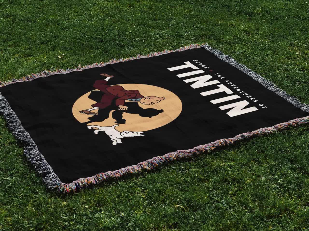 Tintin Comic Woven Blanket, Classic Graphic Novel Art Tapestry