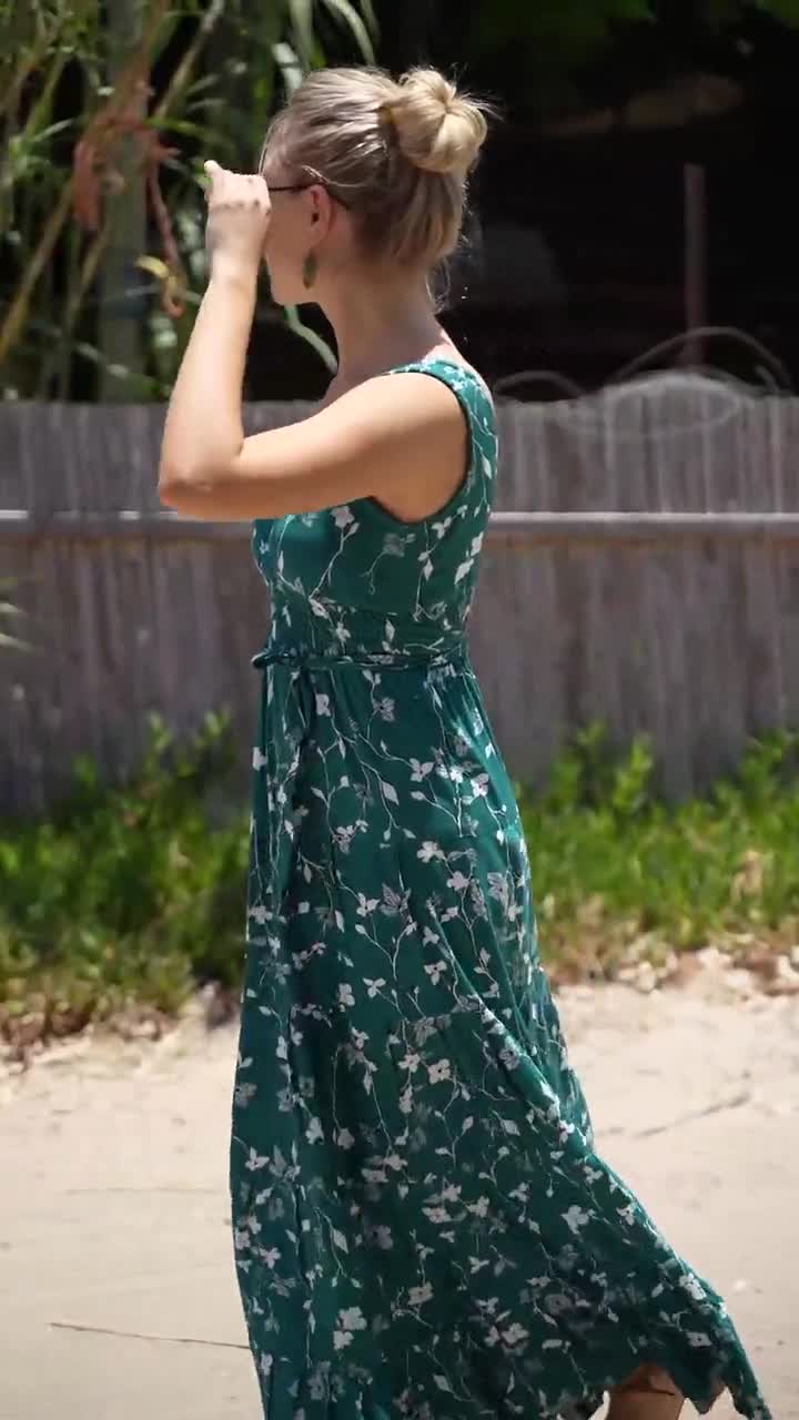 carrie maxi dress green multi Emerald Floral Dress: Boho Fit & Flare Rayon JX6