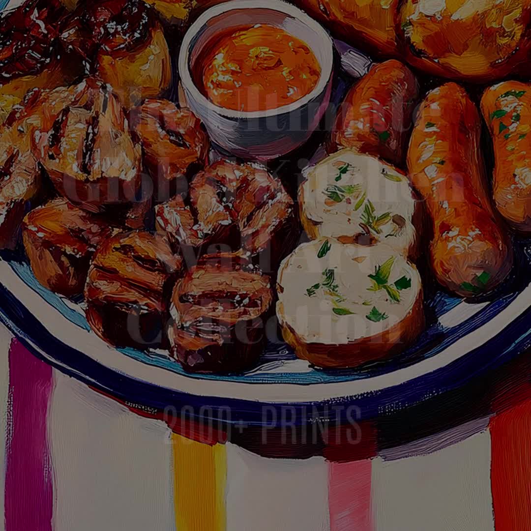 アルゼンチンのアサドプリント、グリル肉のポスター、アルゼンチン料理